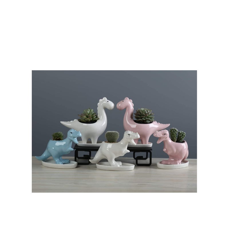 SOLARAE وعاء زراعة نباتات بشكل ديناصور - وعاء خزفي مع صينية تصريف - وعاء متعدد الاستخدامات لنباتات البونساي - وعاء إبداعي لنباتات الصبار مع فتحة تصريف - ديكور للمنزل والمكتب والحديقة - Image 5