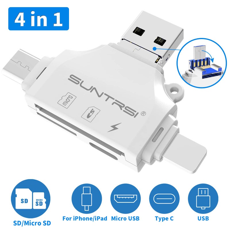 SUNTRSI SD/Micro SD Card Reader for iPhone/ipad/Android/Mac/Computer/Camera,Portable Memory Card Reader 4 in 1 Micro SD Card Adapter&Trail Camera Viewer Compatible for TF and SD Card - Image 2