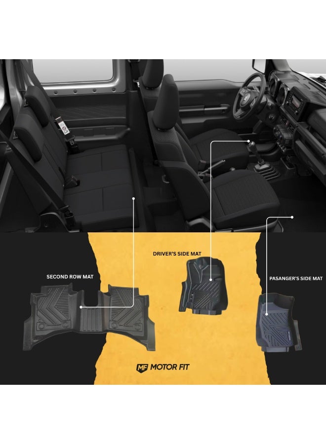 MOTOR FIT Floor Mats for Suzuki Jimny 3-Door 2018–2026 | All-Weather TPE Mats | Custom Fit 3D Design | Waterproof, Anti-Slip, Easy to Clean | Full Interior Protection - Image 3