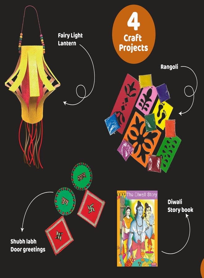 jackinthebox Diwali Decoration Craft Kit for Kids & Adults, Great Diwali Gift for Girls Boys 5 Years and up, 4 Activities - Rangoli, Shubh Labh Door Greetings, Diwali Lantern & Diwali Story Book - Image 2