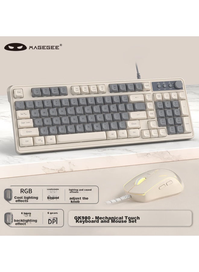 Magegee Gk980 Gaming And Office Keyboard And Mouse Set, 98-key Mechanical Feel Keyboard, Rgb Backlit Assembly Mixed Keyboard, Desktop And Laptop Keyboard And Mouse, Beige-gray - Image 1