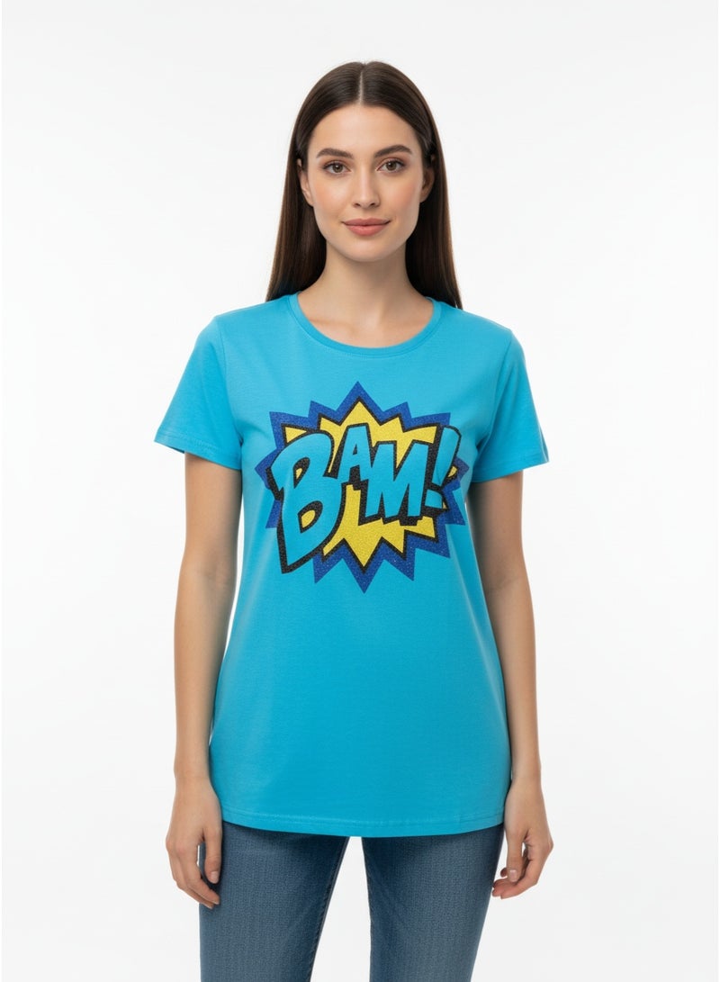 general Ladies T-shirt Blue Trend SS TA-AB21WNXTSNM055 - Image 2