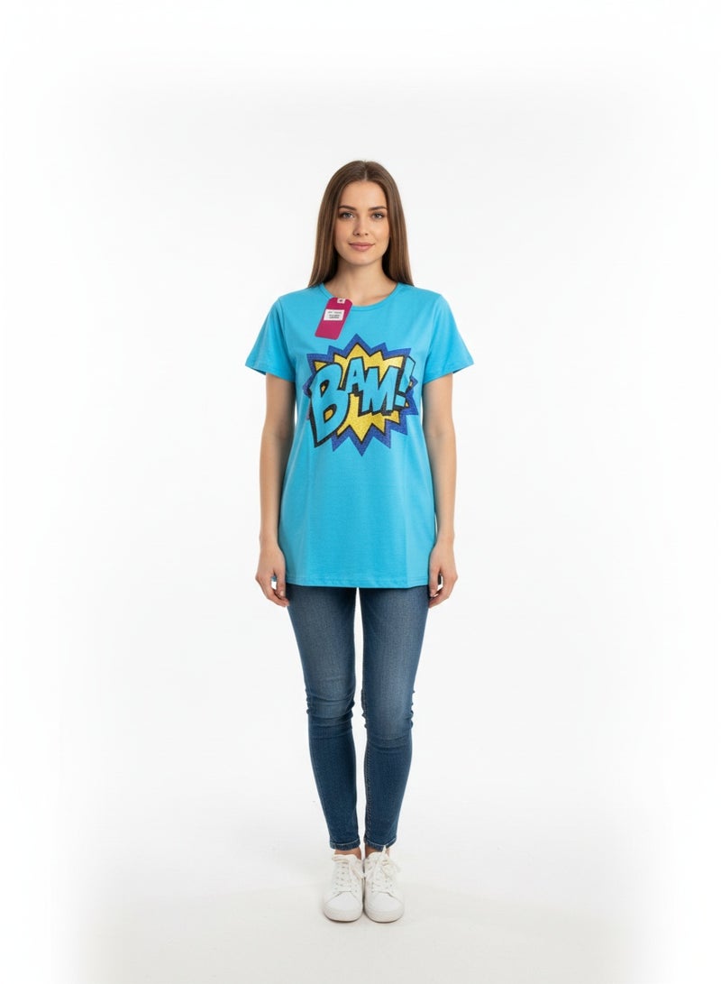 general Ladies T-shirt Blue Trend SS TA-AB21WNXTSNM055 - Image 1