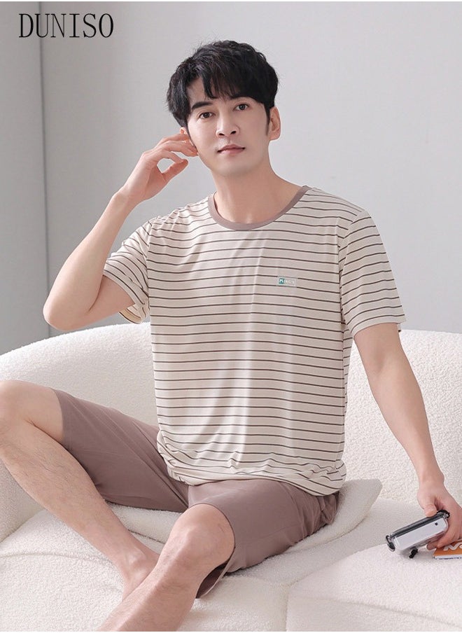 DUNISO - Couples Pajamas Set Cotton Sleepwear 2 Piece Short Sleeve Sleepwear For Men and Women Summer Pajama Set Nightwear Loungewear  Pajama Sets for Boyfriend Girlfriend Husband and Wife - Image 1