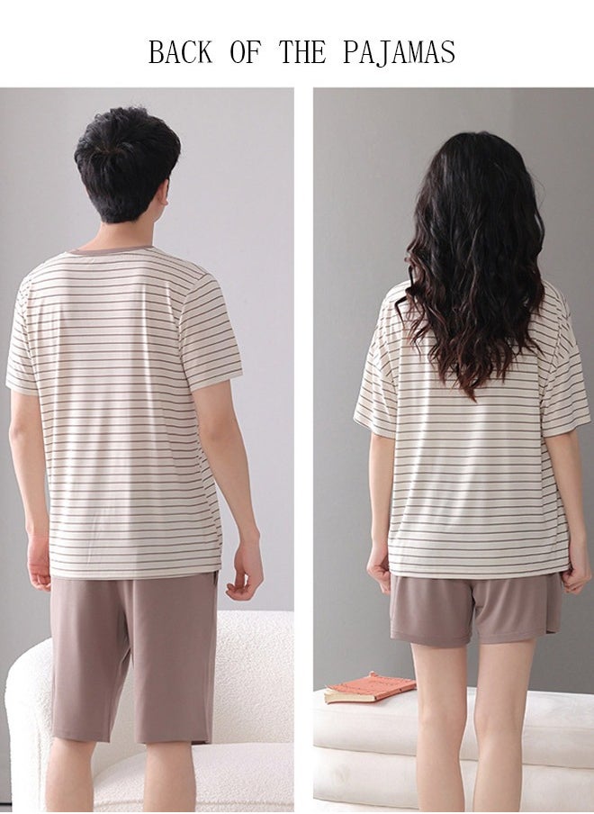 DUNISO - Couples Pajamas Set Cotton Sleepwear 2 Piece Short Sleeve Sleepwear For Men and Women Summer Pajama Set Nightwear Loungewear  Pajama Sets for Boyfriend Girlfriend Husband and Wife - Image 1