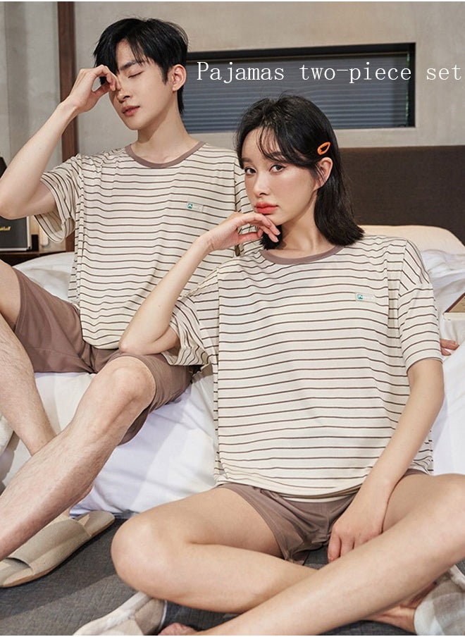 DUNISO - Couples Pajamas Set Cotton Sleepwear 2 Piece Short Sleeve Sleepwear For Men and Women Summer Pajama Set Nightwear Loungewear  Pajama Sets for Boyfriend Girlfriend Husband and Wife - Image 1