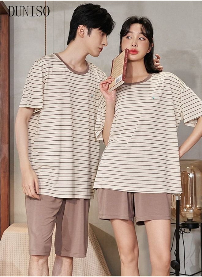 DUNISO - Couples Pajamas Set Cotton Sleepwear 2 Piece Short Sleeve Sleepwear For Men and Women Summer Pajama Set Nightwear Loungewear  Pajama Sets for Boyfriend Girlfriend Husband and Wife - Image 1