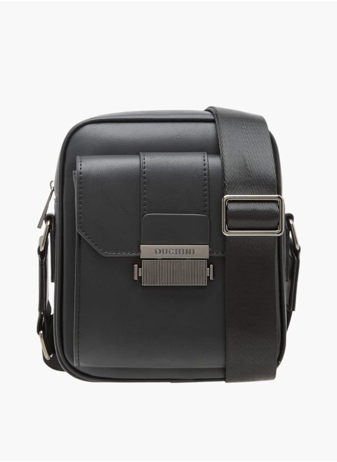 DUCHINI Mens Solid Crossbody Bag With Adjustable Strap And Zip Closure  - Image 1