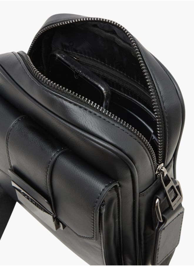 Mens Solid Crossbody Bag With Adjustable Strap And Zip Closure