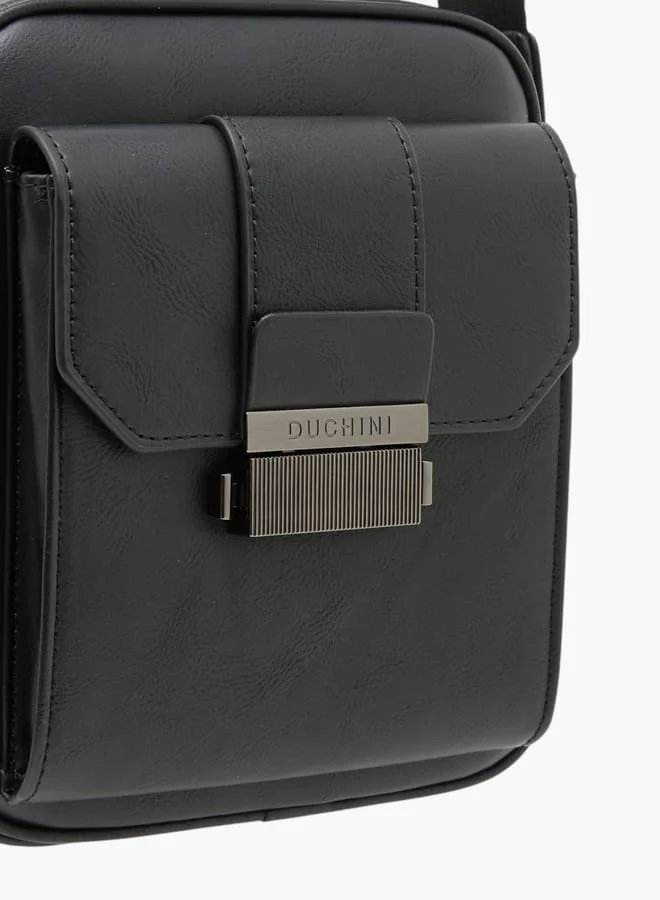 دوتشيني Mens Solid Crossbody Bag With Adjustable Strap And Zip Closure