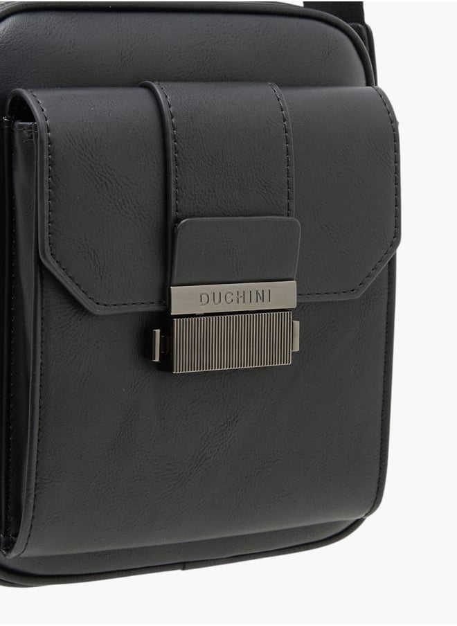DUCHINI Mens Solid Crossbody Bag With Adjustable Strap And Zip Closure  - Image 4