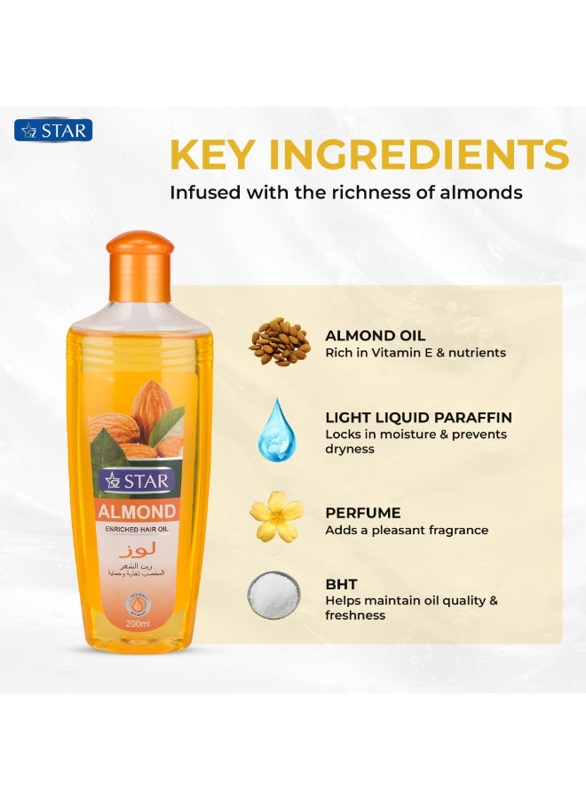 SZ Star Organic Almond Oil For Hair Growth – Daily Moisturizing Hair Oil – Nourishing & Hydrating Formula for Soft, Shiny Hair – Repairs Damage, Controls Frizz, and Boosts Hair Health – For All Hair Types (200ml) - Image 3