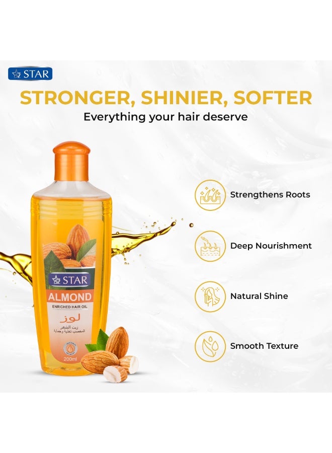 SZ Star Organic Almond Oil For Hair Growth – Daily Moisturizing Hair Oil – Nourishing & Hydrating Formula for Soft, Shiny Hair – Repairs Damage, Controls Frizz, and Boosts Hair Health – For All Hair Types (200ml) - Image 2