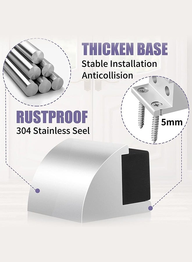 Bukela Door Stop Floor Door Stopper for Skirtings Stainless Steel Modern Chrome Rubber Door Wall Protector Floor Mounted Doorstop with Screws Protect Walls and Doors 2 Pack（Aluminium White）  - Image 2