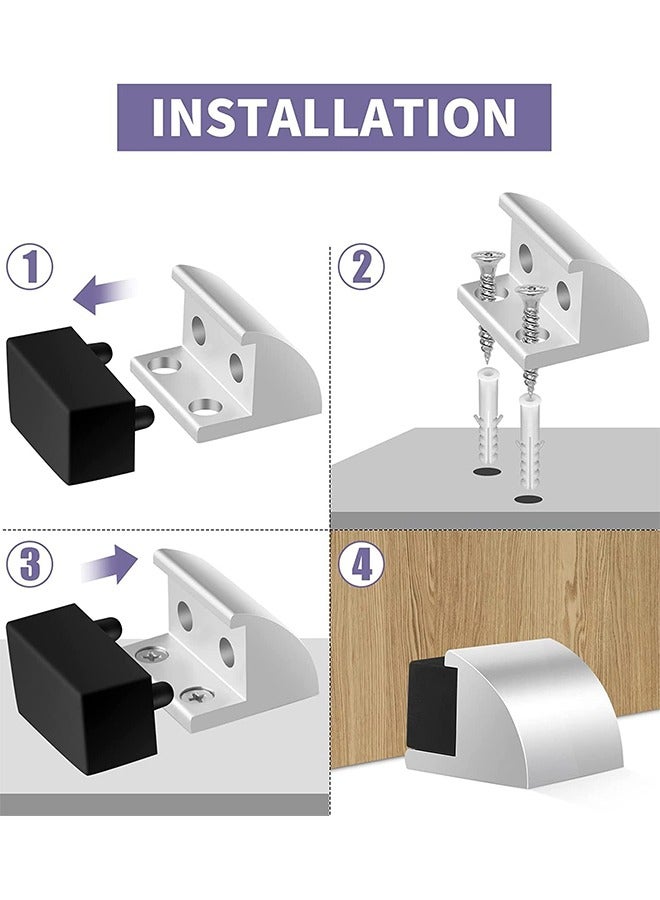 Bukela Door Stop Floor Door Stopper for Skirtings Stainless Steel Modern Chrome Rubber Door Wall Protector Floor Mounted Doorstop with Screws Protect Walls and Doors 2 Pack（Aluminium White）  - Image 5