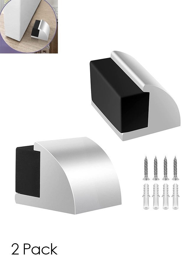 Bukela Door Stop Floor Door Stopper for Skirtings Stainless Steel Modern Chrome Rubber Door Wall Protector Floor Mounted Doorstop with Screws Protect Walls and Doors 2 Pack（Aluminium White）  - Image 1