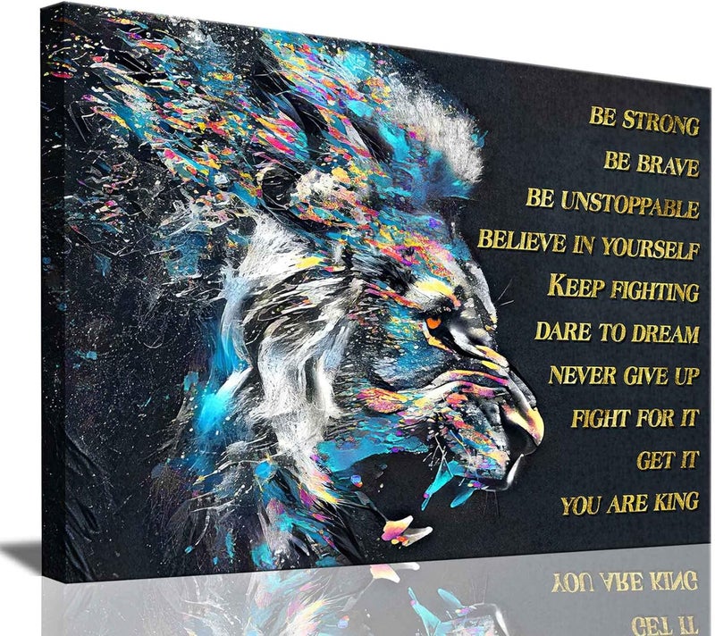 AKOTAC Inspirational Quotes Lion Canvas Wall Art Animal Inspiring Poster Prints Picture Artwork Wall Decor for Office Man bedroom Living Room Home Decoration Framed (Inspirational lion, 24x16inch Framed) - Image 1