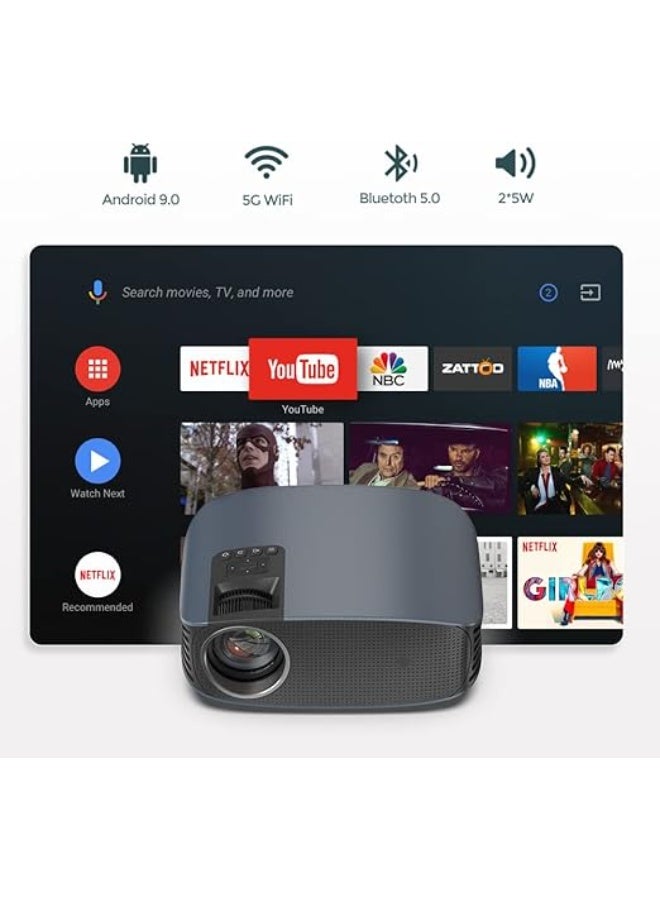 Portable LED projector with full HD display, 200 inch screen, built in WiFi and smart system for home and outdoor use, one year warranty, black - Image 3