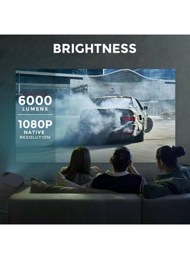 Portable LED projector with full HD display, 200 inch screen, built in WiFi and smart system for home and outdoor use, one year warranty, black - Image 4