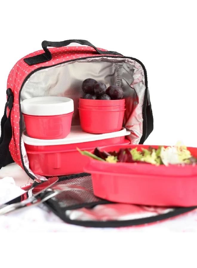TATAY 5-Piece Microwave and Dishwasher Safe Urban Dots Lunch Box Set Red 3 L 1167507