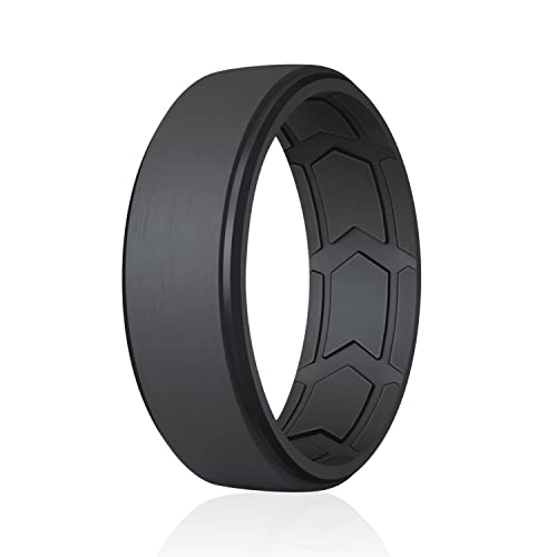 ROQ Silicone Rubber Wedding Ring for Men, Comfort Fit, Men's Wedding Band, Rubber Engagement Band, Enhanced Breathability, Step Brushed Top, 8mm Wide 2mm Thick, Single, Black, Size 7 - Image 5
