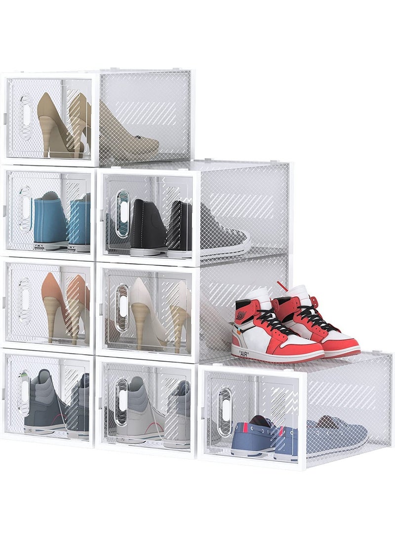 U-HOOME 8 Pack Foldable Shoe Storage Boxes, Shoe Boxes Clear Plastic Stackable, Shoe Container Boxes With Lids Shoe Containers for Closet, Bedroom, Bathroom, Fit for Women/Men (13.7x 11x 8.4) 