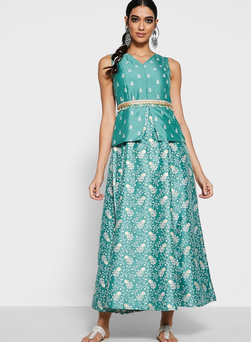 Jade Belted Peplum Layered Kurta