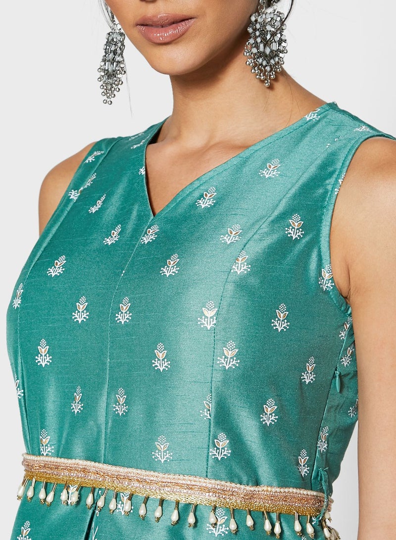 Jade Belted Peplum Layered Kurta