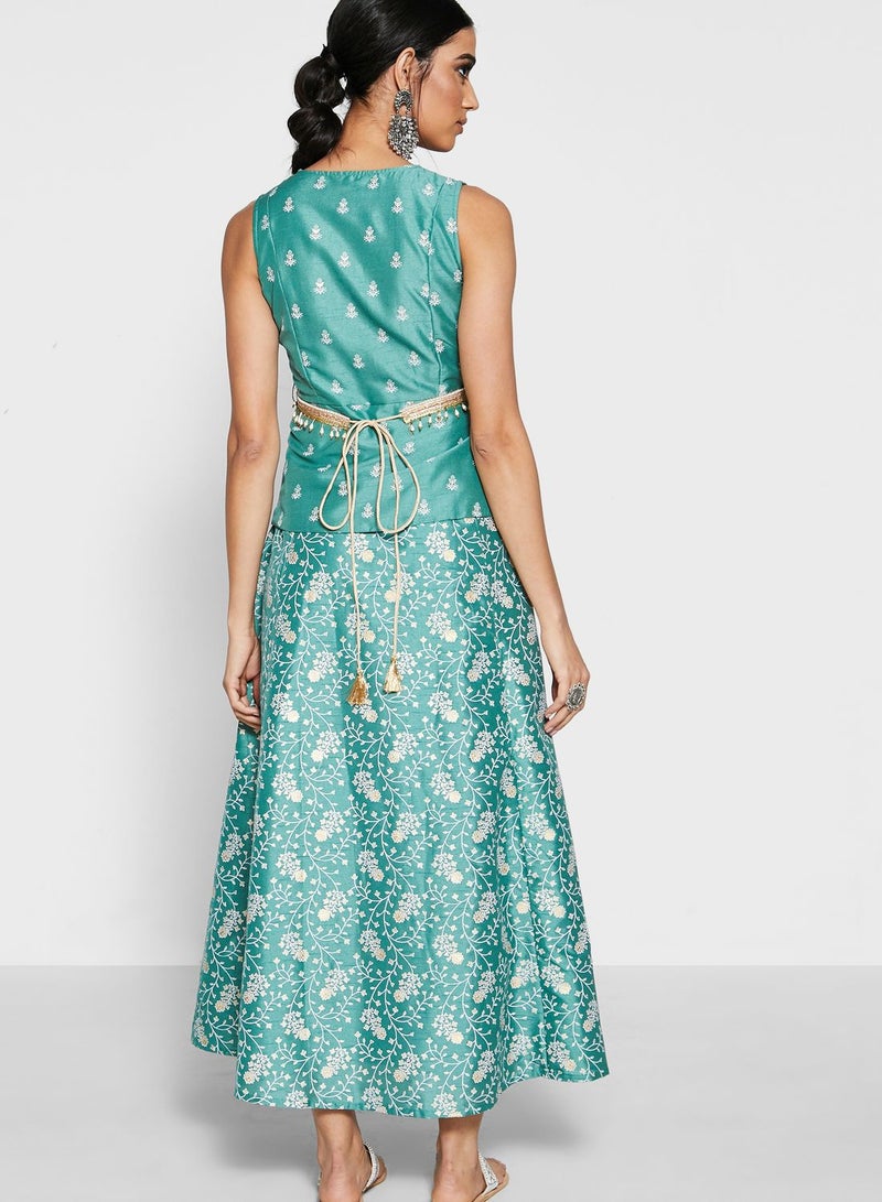 Jade Belted Peplum Layered Kurta