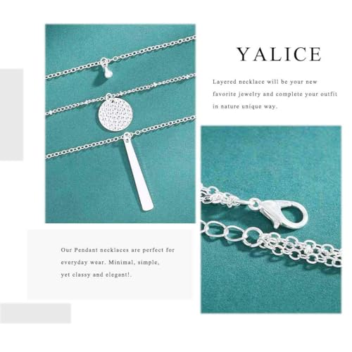 Yalice Multi-Layered Disc Necklace Chain Bar Drop Pendant Necklaces Coin Jewelry for Women (Silver) - Image 5