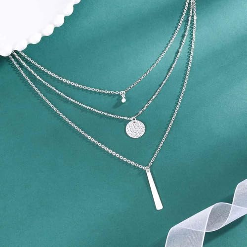 Yalice Multi-Layered Disc Necklace Chain Bar Drop Pendant Necklaces Coin Jewelry for Women (Silver) - Image 3