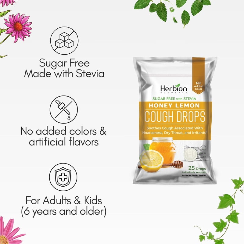 HERBION Naturals Cough Drops Sugar Free with Stevia Dietary Supplement Soothes Cough for Adults  Children Over 6 Years 25 Count Honey Lemon Pack of 1 - Image 4