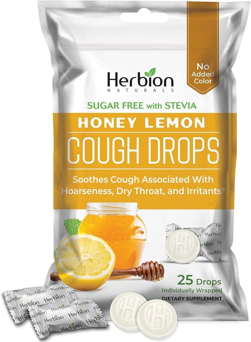 HERBION Naturals Cough Drops Sugar Free with Stevia Dietary Supplement Soothes Cough for Adults  Children Over 6 Years 25 Count Honey Lemon Pack of 1 - Image 1