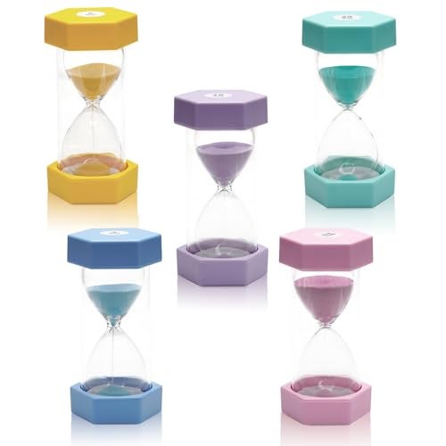 SANDTIMER 5 Pcs Marcaron Colorful Hourglass, Sand Timers, Acrylic Hourglass Timer, 3/5/10/20/30 Minutes Sandglass for Classroom, Home, Kitchen, Office Decoration - Image 1