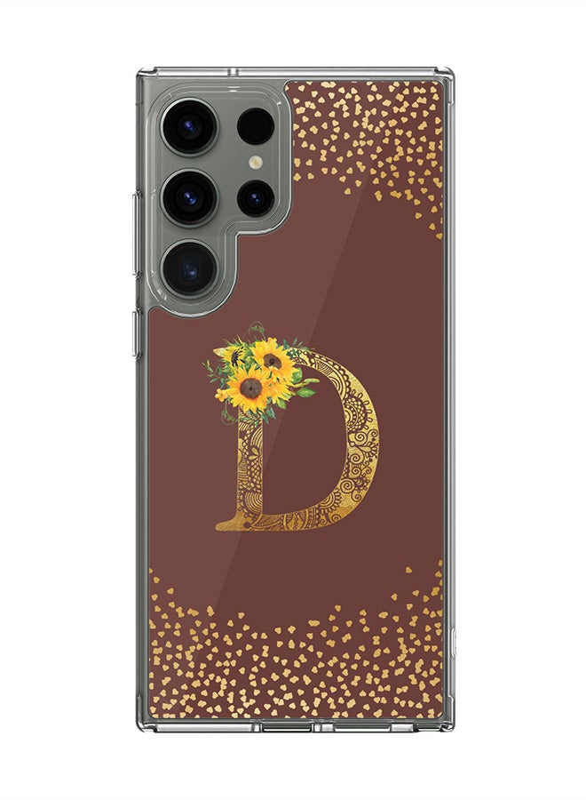 Stylizedd Classic Clear Case for Samsung Galaxy S25 Ultra , Hybrid Soft Transparent Cover Custom Monogram Initial Letter Floral Pattern Alphabet - D (Brown) - Image 1
