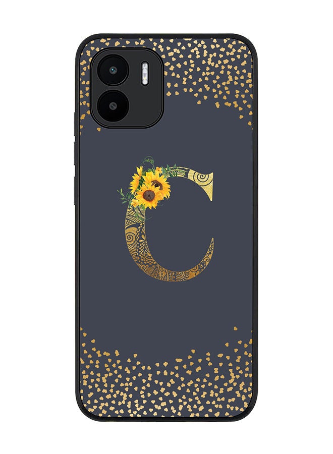 Stylizedd Rugged Black edge case for Xiaomi Redmi A2 / Xiaomi Redmi A1 Slim fit Soft Case Flexible Rubber Edges Anti Drop TPU Gel Thin Cover - Custom Monogram Initial Letter Floral Pattern Alphabet - C (Grey) - Image 1