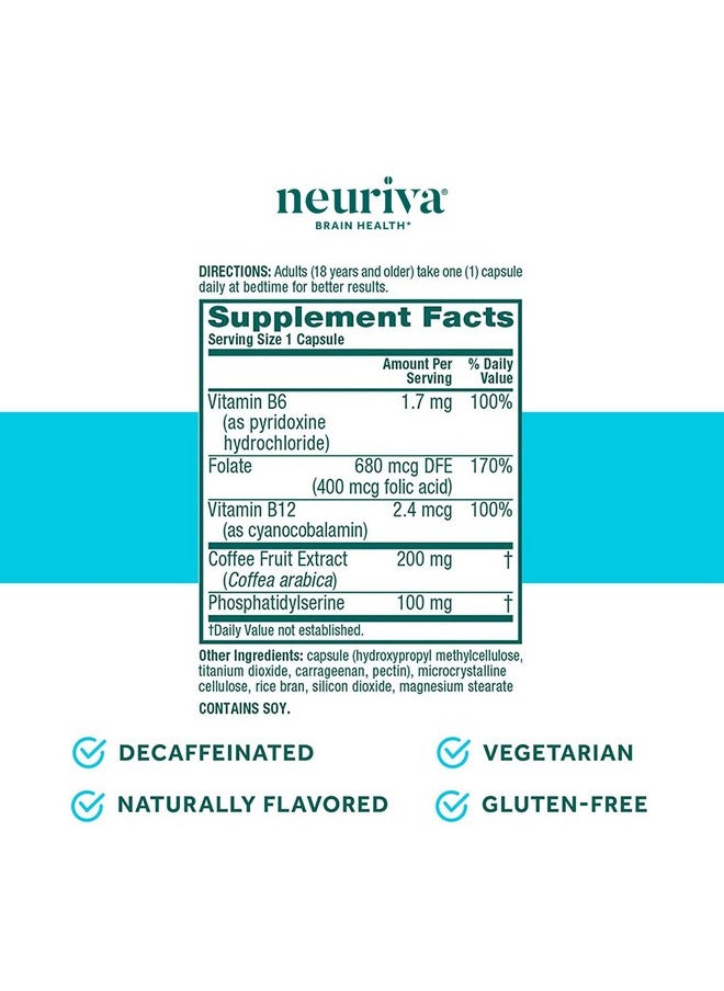 NEURIVA - NEURIVA Nootropic Brain Support Supplement Plus Capsules (30ct Bottle) Phosphatidylserine, B6, B12, Folic Acid - Supports Focus, Memory, Learning, Accuracy, Concentration & Reasoning (Pack of 2) - Image 1