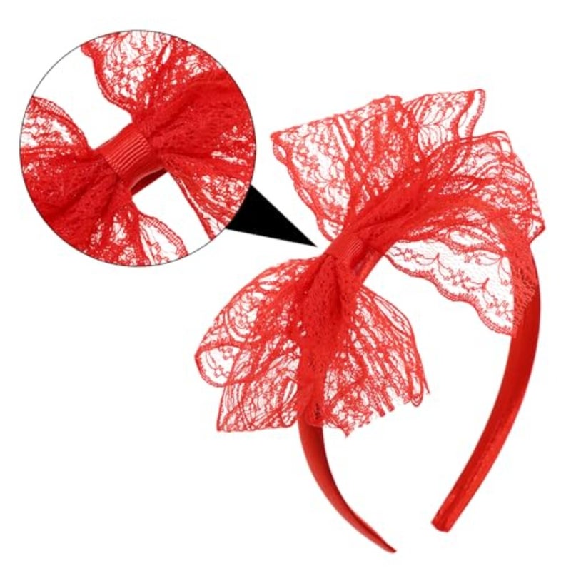 80s Lace Headbands 4Pcs Vintage No Headache Neon Bowknot Headband for Women Girls Halloween Retro Theme Party Costume - Image 3