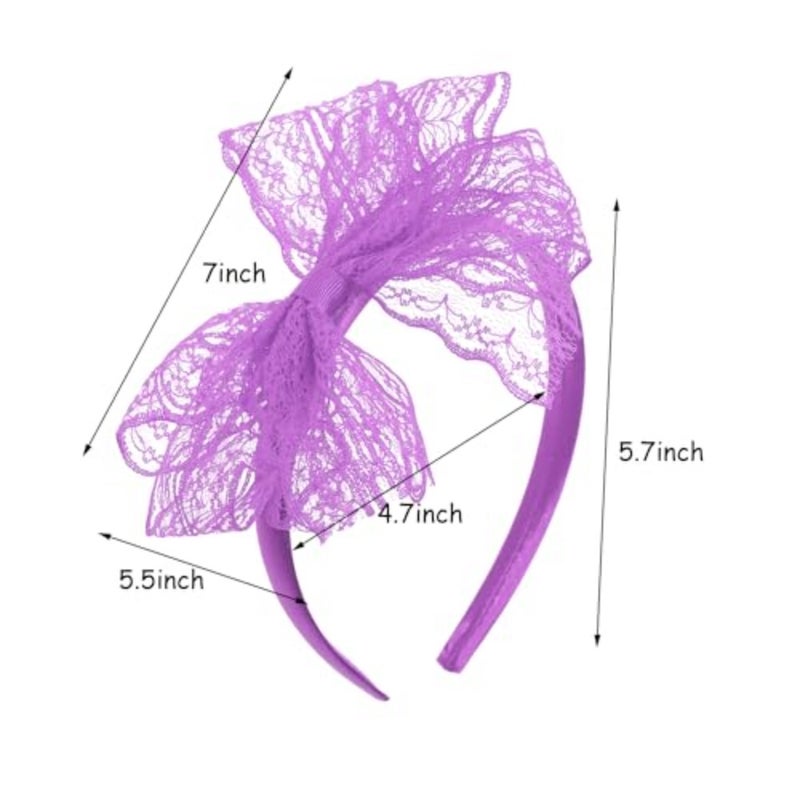 80s Lace Headbands 4Pcs Vintage No Headache Neon Bowknot Headband for Women Girls Halloween Retro Theme Party Costume - Image 2