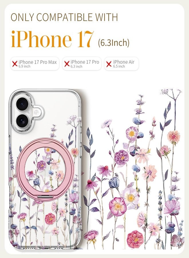 Loheckle for iPhone 17 Case - Compatible with MagSafe Stand Women Girls Cute Clear Girly Aesthetic Kawaii Unique Design Soft TPU Protection Built-in Stand Cover for iPhone 17, Purple Flower - Image 2