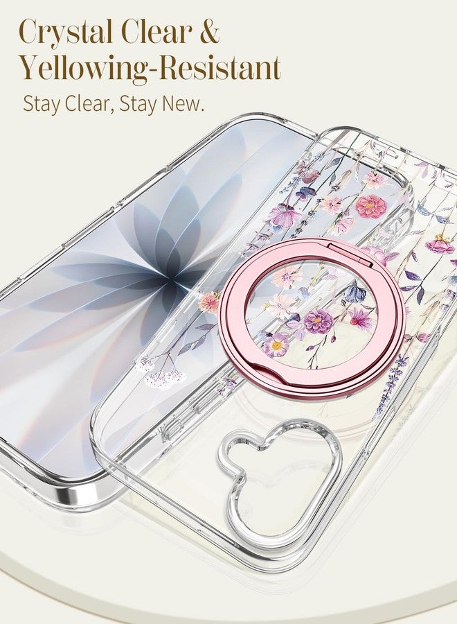 Loheckle for iPhone 17 Case - Compatible with MagSafe Stand Women Girls Cute Clear Girly Aesthetic Kawaii Unique Design Soft TPU Protection Built-in Stand Cover for iPhone 17, Purple Flower - Image 5