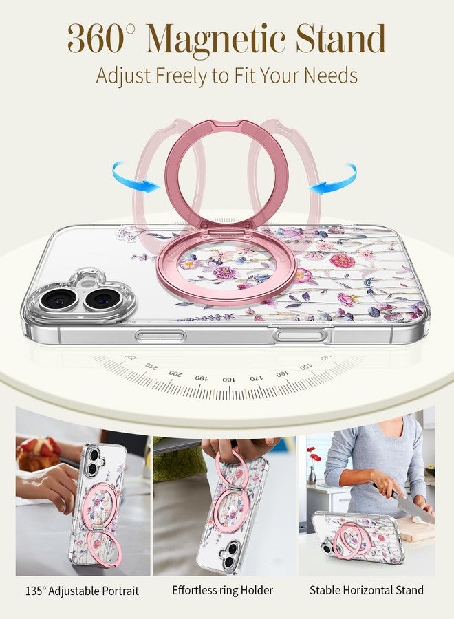 Loheckle for iPhone 17 Case - Compatible with MagSafe Stand Women Girls Cute Clear Girly Aesthetic Kawaii Unique Design Soft TPU Protection Built-in Stand Cover for iPhone 17, Purple Flower - Image 4