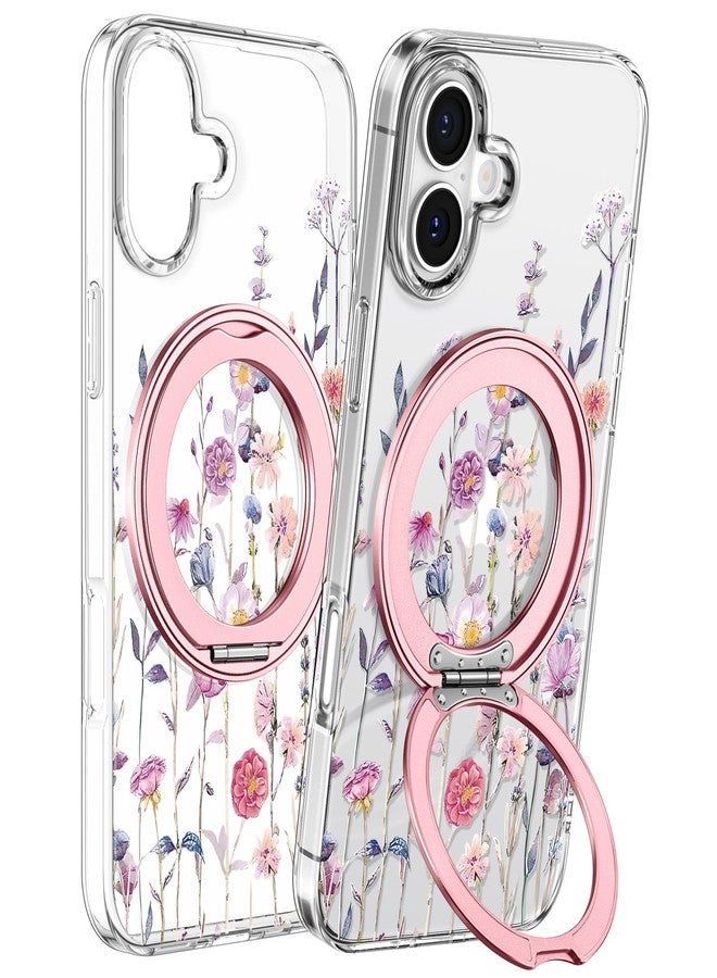 Loheckle for iPhone 17 Case - Compatible with MagSafe Stand Women Girls Cute Clear Girly Aesthetic Kawaii Unique Design Soft TPU Protection Built-in Stand Cover for iPhone 17, Purple Flower - Image 1