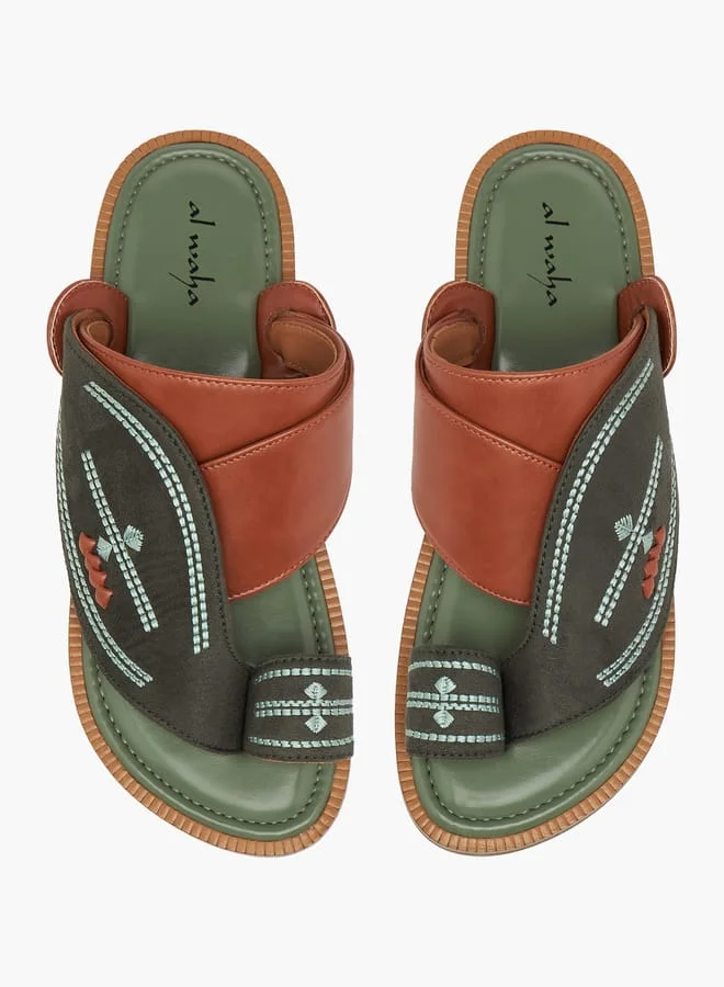 Al Waha Boys Embroidered Slip-On Arabic Sandals with Toe Loop