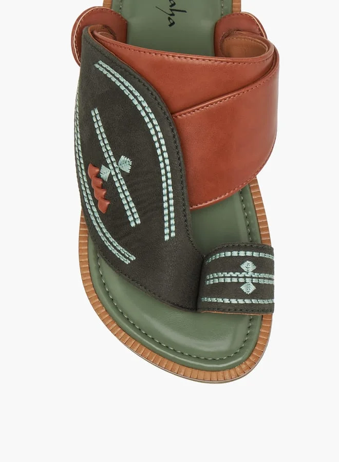 Al Waha Boys Embroidered Slip-On Arabic Sandals with Toe Loop