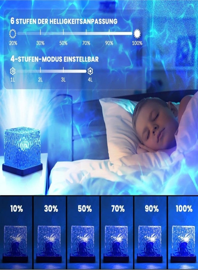 RENARSH Acrylic Romantic Ocean Wave Night Light Projector Lamp, 3D Water Wave Effect, LED Projection Lamp for Bedroom Decor, Remote Control (Cube Shape) Multicolor - Image 2