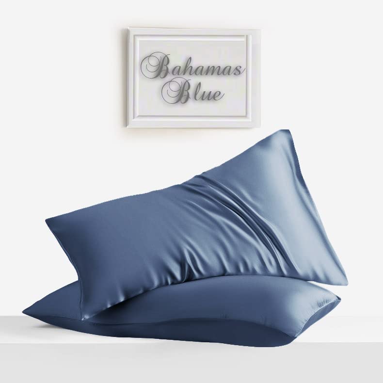 LINENWALAS 100 Vegan Bamboo Silk Pillowcover Set of 2 Natural Soft and LightWeight Pillow Covers Best for Hair and Delicate Skin Breathable KingBahamas Blue - Image 2