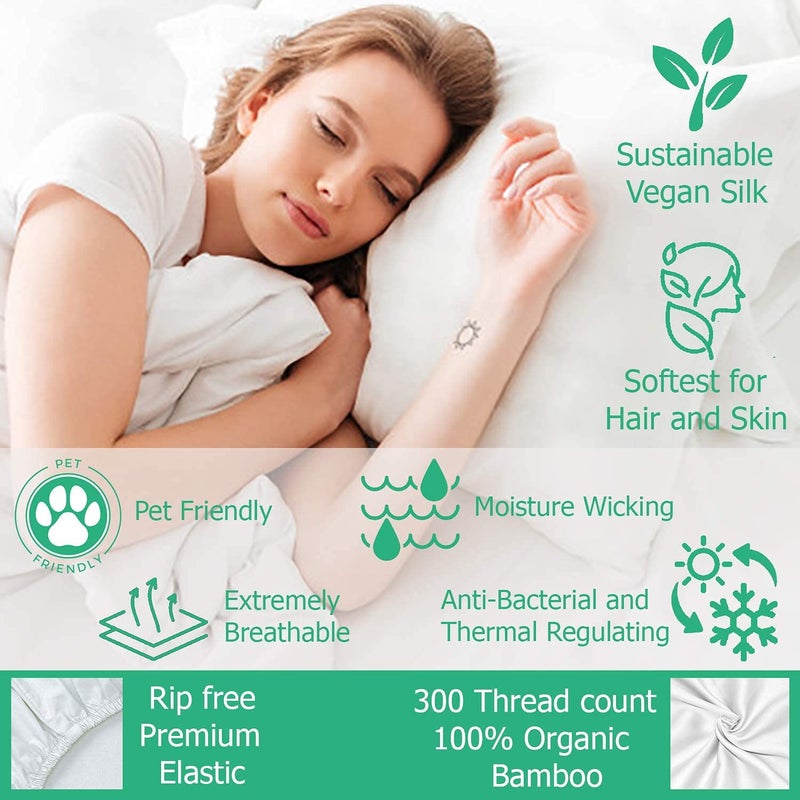 LINENWALAS 100 Vegan Bamboo Silk Pillowcover Set of 2 Natural Soft and LightWeight Pillow Covers Best for Hair and Delicate Skin Breathable KingBahamas Blue - Image 3