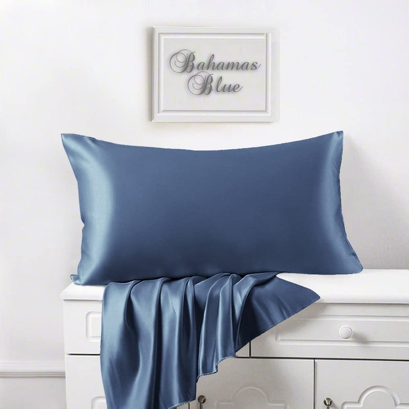 LINENWALAS 100 Vegan Bamboo Silk Pillowcover Set of 2 Natural Soft and LightWeight Pillow Covers Best for Hair and Delicate Skin Breathable KingBahamas Blue - Image 1