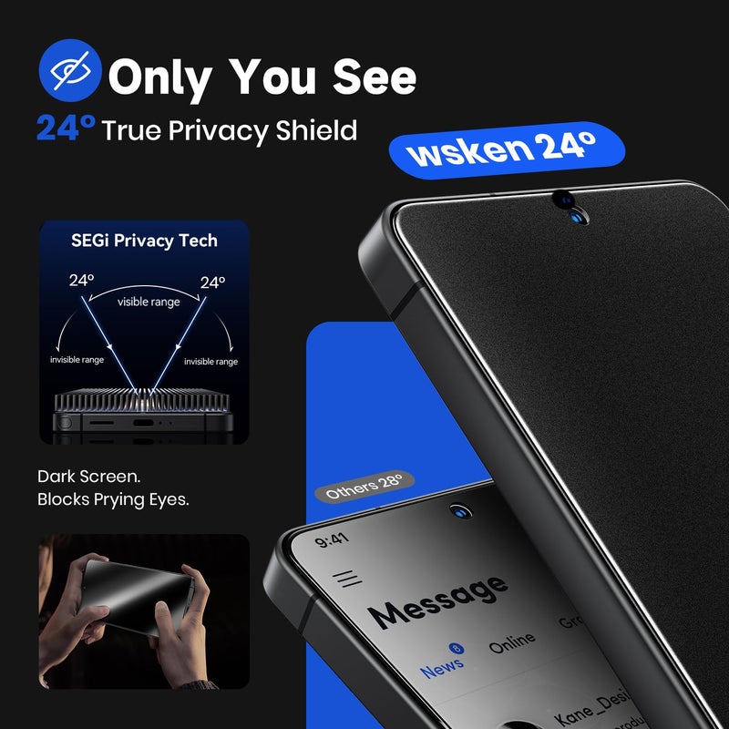 WSKEN Matte Privacy Screen Protector for Samsung Galaxy S26 Ultra - [Anti-Glare & Anti-Fingerprint] [24Â° Anti Spy] [Smooth as Silk] 9H+ Tempered Glass With Auto Fit Box Zero Bubble,2 Pack - Image 5